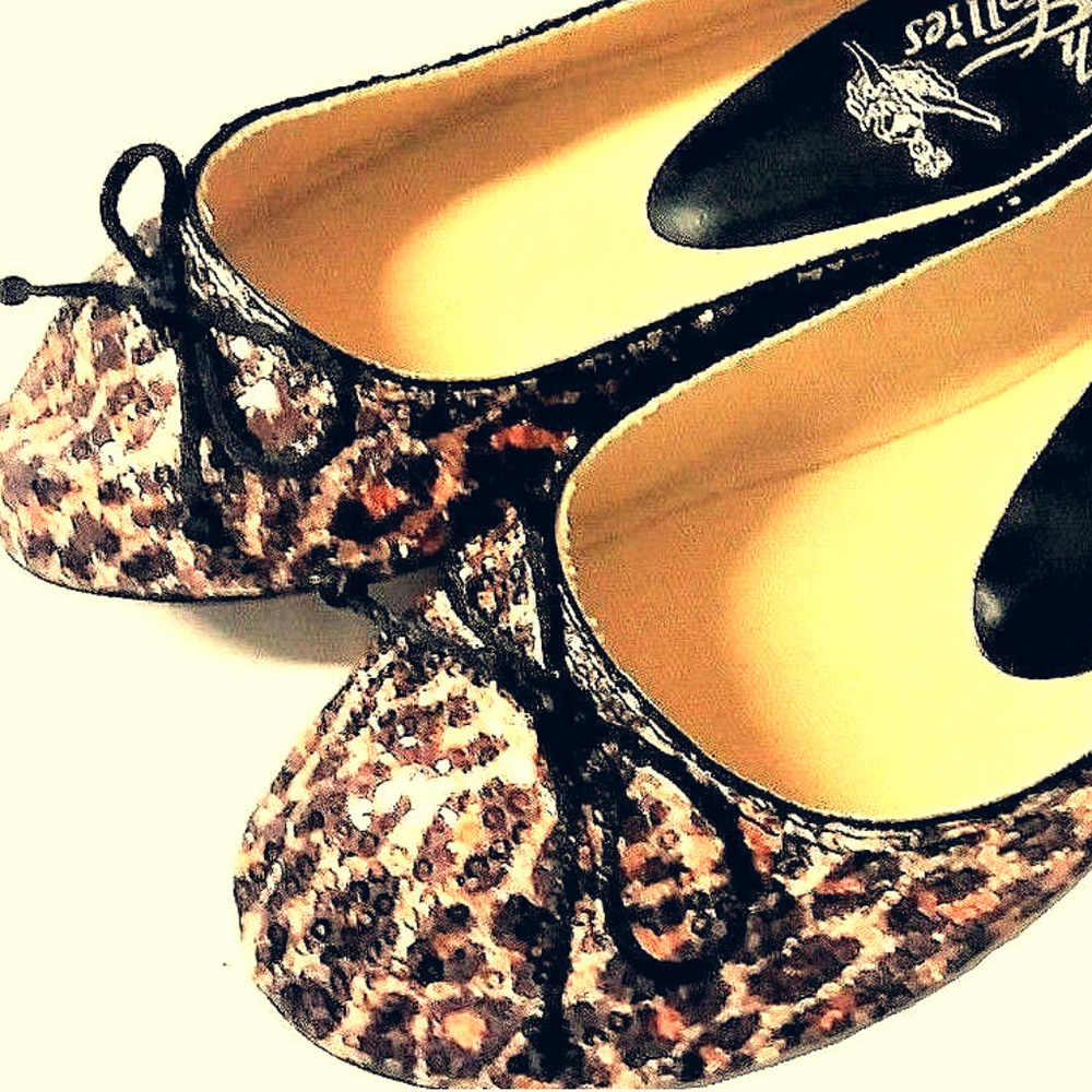 LEoPARD SEQUiN BALLET FLATS BOW Top Comfort Style